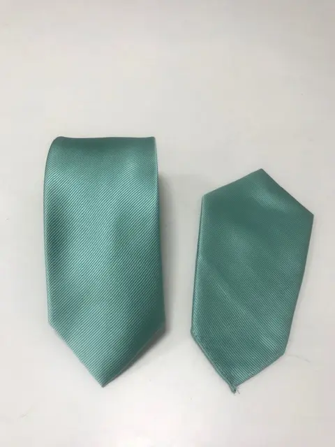 Corbata microfibra falso liso 8 cm y pañuelo verde agua
