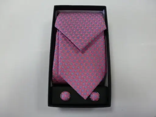 [1589-4] Conjunto corbata, pañuelo y gemelos