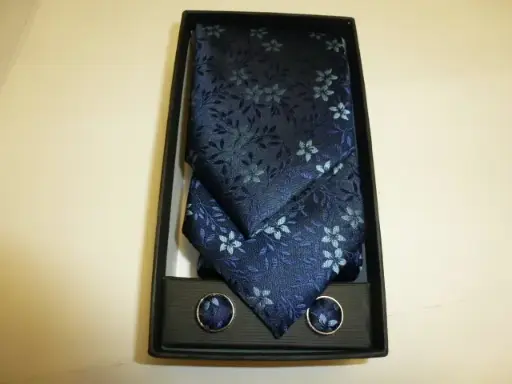[1574-1] Conjunto corbata, pañuelo y gemelos