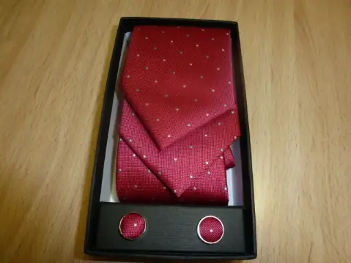 [1594-4] Conjunto corbata, pañuelo y gemelos