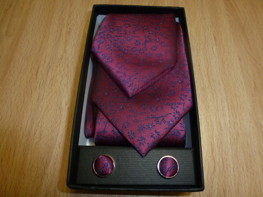 [1595-4] Conjunto corbata, pañuelo y gemelos