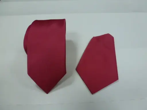 [8004-2] Corbata microfibra falso liso 8 cm y pañuelo fresa